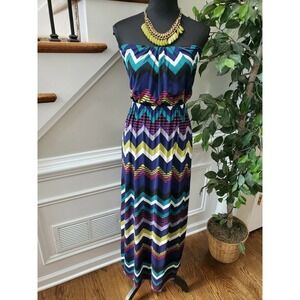 Three Pink Hearts Women Multicolor Scoop Neck Off the Shoulder Long Maxi Dress M